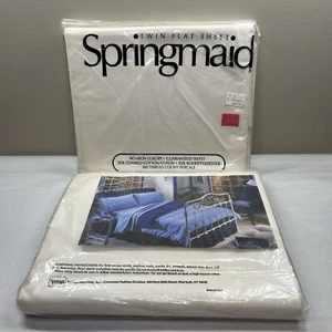 2 VTG Springmaid Percale Twin Flat Sheets Solid White 180 Count Cotton Blend USA - Picture 1 of 11