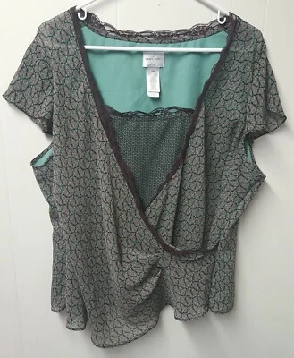 Emma James Womens Brown & Teal S/S Layered Look Shirt Blouse Size 18W Nice! - Image 1 of 4