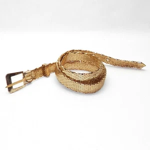 WHITING & DAVIS Belt Vintage 1970s Gold Mesh Metal Fish Dragon Scale 36 inches - Picture 1 of 8