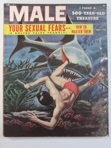 Male Magazine v. 3 #10, Oct. 1953 VG Shark Attack Cover! - Picture 1 of 5