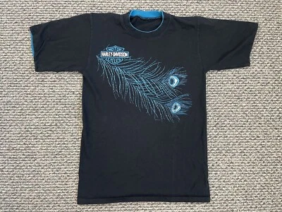 Винтажная женская футболка Harley Davidson M черное перо 90-е мотоциклист США - Изображение 1 из 4