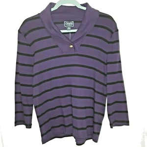 Chaps Classics Sweater Pullover Women L Lightweight Cotton Purple Black Stripe - Imagen 1 de 3