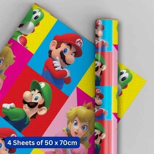 Papel de envolver Super Mario Bros película cumpleaños regalo envoltura 4 hojas y 4 etiquetas - Imagen 1 de 4