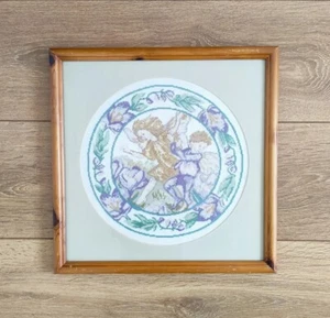 Vintage Fairycore Folk Whimsical Pastel Needlework Pine Framed Picture  - Picture 1 of 6