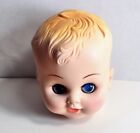 Vintage Baby Doll Head with Sleepy  Blue Eyes Molded Hair 3” Craft Doll Making