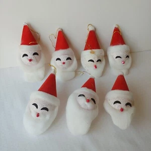 Vintage Christmas Handmade Japan Santa Claus Face Hanging Ornaments Set of 7 - Picture 1 of 11