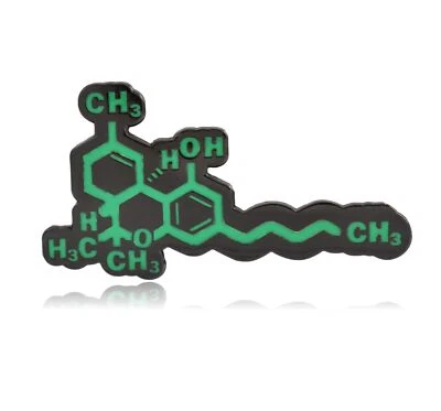THC Tetrahydrocannabinol Weed Marijuana Molecule Hard Enamel Lapel Pin - Image 1 of 4