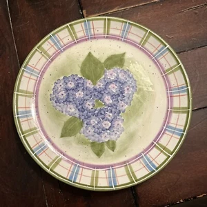 Purple Hydrangea 10.5” Plate Plaid Edges - Picture 1 of 3