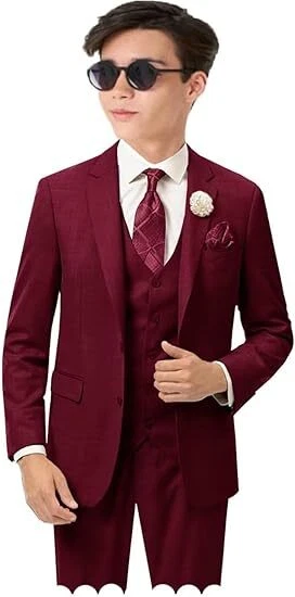 Chicos Traje de Lino Niños 3 Piezas Chaleco Traje Niño Traje Formal Conjunto Esmoquin para Niños Baile de graduación Foto 1 de 4