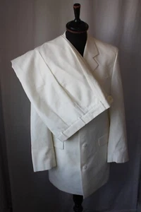 Vtg cream revival 4 button 3 pce summer wedding suit 38S W 31" L 31" - Picture 1 of 24