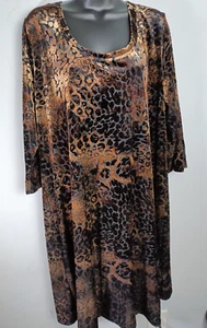 Karen Kane 3X Black & Brown Velvet Burnout Animal Print Scoop Neck 3/4 Sleeve - Picture 1 of 12