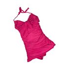 Carmen Marc Valvo Womens One Piece Halter Swimsuit Swimdress Size 12 Hot Pink