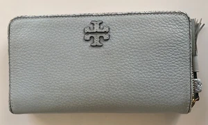 Tory Burch Taylor Zip Continental Leather Wallet Seltzer Blue - Picture 1 of 4