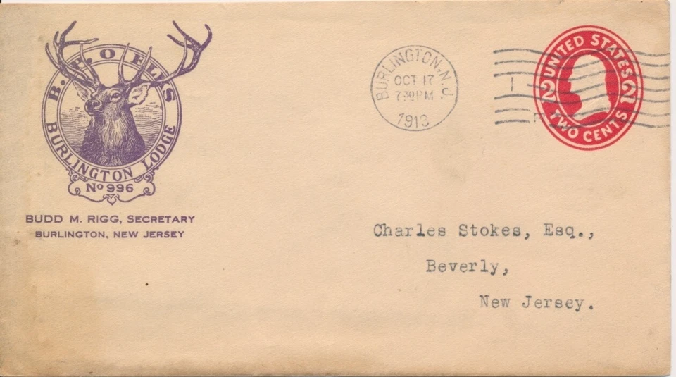 B.P.O. Elks Burlington New Jersey Lodge no 996 Advertising cover 1913 - Image 1 of 1