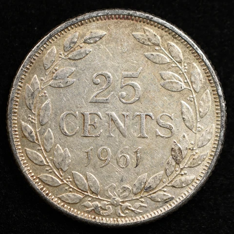 Liberia 25 Cents 1961, Coin, Km# 16, Silver, Wreath, Inv#E210 Cover