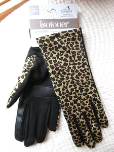 ISOTONER SIZE S/M LEOPARD GLOVES ECO COMFORT SMART DRI SMART TOUCH POLY SPANDEX - Picture 1 of 5
