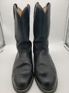 MEN'S BLACK CLASSIC FULL GRAIN LEATHER WESTERN ROPER COWBOY BOOT LEATHER OUTSOLE - Picture 1 of 5