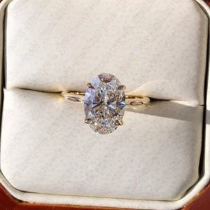 2.00 TCW Oval Cut Moissanite Hidden Halo Engagement Ring Solid 14k Yellow Gold - Picture 1 of 12