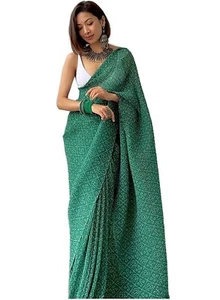 Women's Pure Georgette Saree With Blouse Piece - Picture 1 of 9