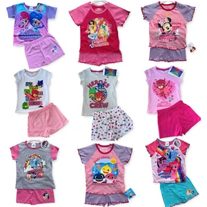 Girls Kids Baby Disney Pyjamas Short Sleeve T-Shirt & Shorts Set Age 1 - 8 Years - Picture 1 of 20