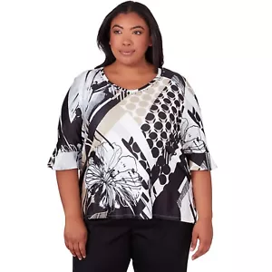 ALFRED DUNNER PLUS SIZE 2X TOP OPPOSITIES ATTRACT 2024 FLORAL DOT TOP NWT - Picture 1 of 1