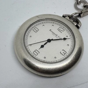 Vintage Kenneth Cole Pocket Watch Men Silver White Quartz Analog New Battery - Picture 1 of 6