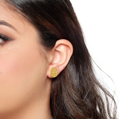 ORECCHINI SOLE NASCENTE OVALE ARGENTO 925 RODIATO IN ORO GIALLO - Immagine 1 di 2