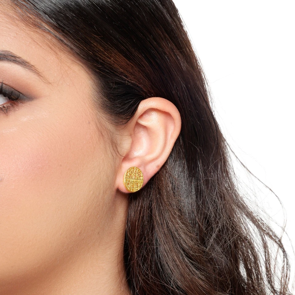 ORECCHINI SOLE NASCENTE OVALE ARGENTO 925 RODIATO IN ORO GIALLO - Immagine 1 di 2