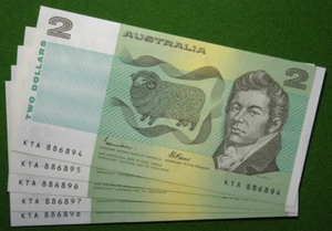 5 x 1985 Australian $2 Bank Notes - Johnston/Fraser - KTA 886894-98 Uncirc. - Picture 1 of 2
