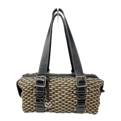 Bolsa de mão Brighton marrom tecido cânhamo com acabamento de couro preto e fivela - Imagem 1 de 4