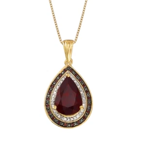 3.5CT Pear Lab Created Garnet Teardrop Halo Pendant Chain 14K Yellow Gold Plated - Picture 1 of 4