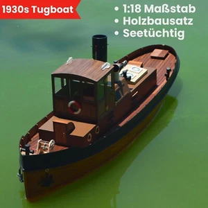 1930s Dampfschlepper Schiffsmodell Bausatz 720x180x270mm Lasercut Holz Bauteile - Bild 1 von 9