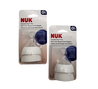 Lote de 2 NUK Smooth Flow Pro Anti-Cólicos 2 Paquetes 0+m Pezón y Cuello Silicona NUEVO Foto 1 de 3