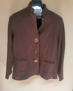 Neon Buddha Women's Medium Jacket Blazer Brown 3-Button Cotton Stretch Pockets - Picture 1 of 5