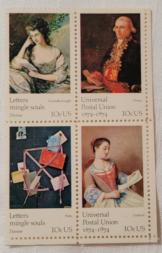 1974 10-cent US stamps Famous Works of Art stamp block of 4 stamps - Image 1 of 1