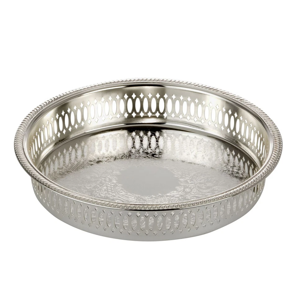 rundes versilbertes Serviertablett verziert Ø 21 cm - Bild 1 von 1