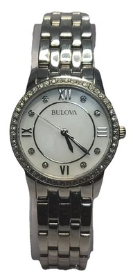 96X155 BULOVA WHITE DIAL DIAMOND ACCENT WATCH FOR WOMEN M-445 - Image 1 of 4