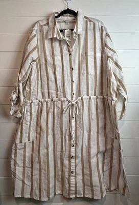 Women's Cato Long Sleeve Shirt Dress Sz 26/28 White Beige - Image 1 of 4
