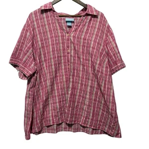 Liz & Me Women Shirt 3X Pink Textured Plaid Boho Cottagecore Resort Coastal - Picture 1 of 6