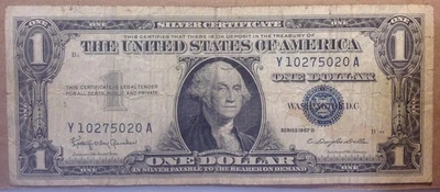 Heavily Circulated US Currency 1957B $1 Silver Certificate Banknote Y10275020A - Image 1 of 2