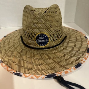 Sombrero de Cerveza Corona Adulto Paja Playa Salvavidas Blanco Ala Ancha Palma Piscina de Verano - Imagen 1 de 5