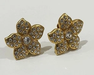 Vintage M&S Stamped Rhinestone Crystal 5 Point Star Clip On Earrings Gold Tone - Picture 1 of 12