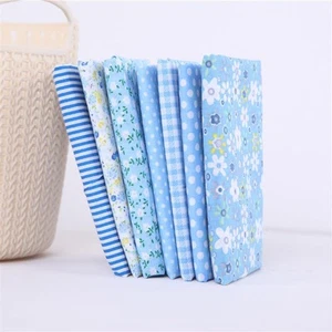 7Pcs Top Blue Cotton Craft Fabric Bundle Squares Patchwork DIY Sewing Scrapbo... - Picture 1 of 4