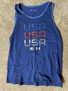 Under Armour Tank Top Mens Large Blue Shirt Training Workout USA Flag Logo - Picture 1 of 3