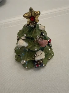 Vintage Zinn Emaille Scharnier Magnet Weihnachtsbaum Box Sammlerstück - Bild 1 von 5