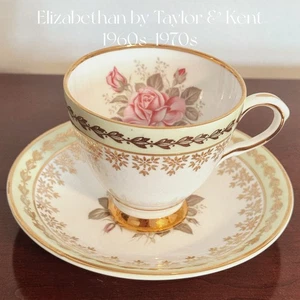 Vintage Taylor & Kent Elizabethan Tea Cup & Saucer – Pattern 2152 – Pink Rose & - Picture 1 of 3