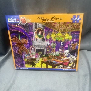 White Mountain Puzzle Mister Bones Seek & Find 1000 Pc Skeletons Black Cat - Picture 1 of 22