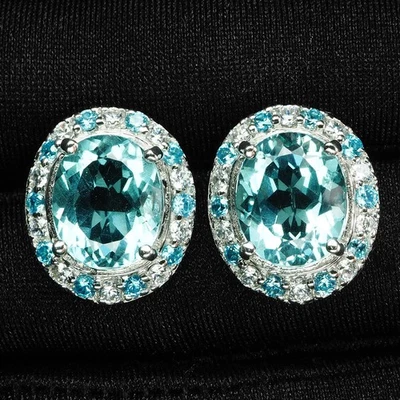 Exquisitos pendientes de oro blanco de plata de ley 925 de 6,12 quilates aguamarina azul océano Foto 1 de 4