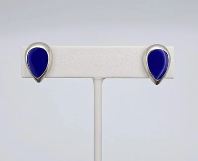Sterling Silver Lapis Lazuli Teardrop Post Stud Earrings Native Southwestern  - Image 1 of 4