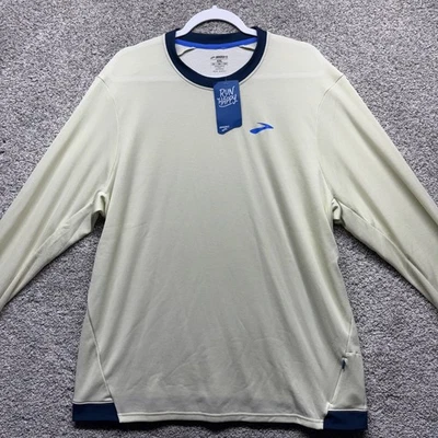 Camisa Brooks Para Hombre XXL Manga Larga Run Happy Azul Borde Poliéster Reciclado Nueva Con Etiquetas Foto 1 de 4